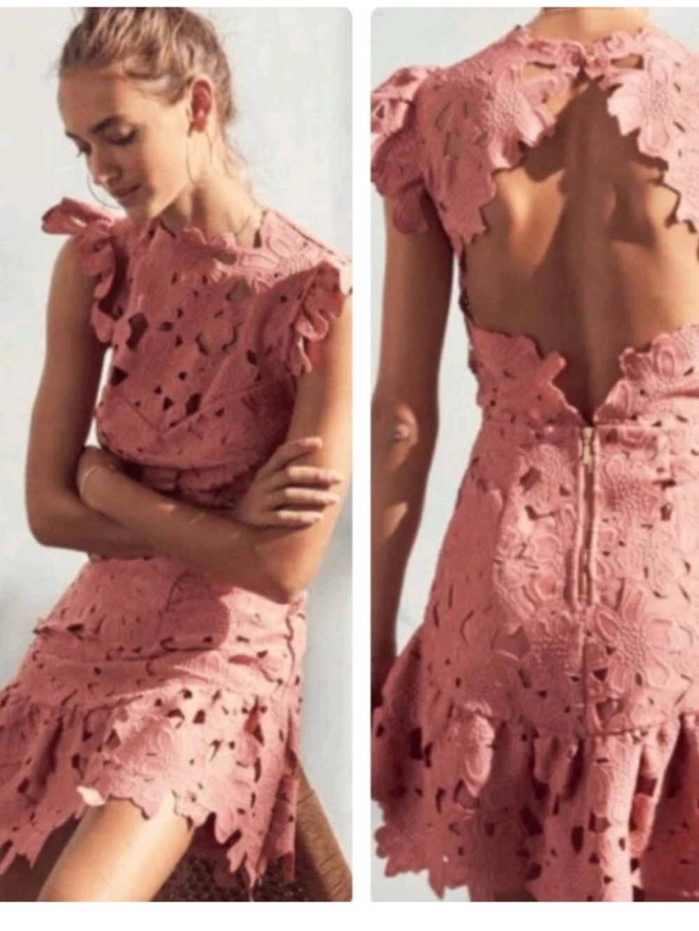 SAYLOR x Free People Dusty Rose Lace Open-Back Mini Dress
